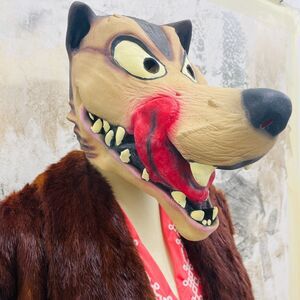 Vintage Big Bad Wolf Werewolf Mask Tongue Teeth Fun Scary Fright Asylum Y2K Wolf